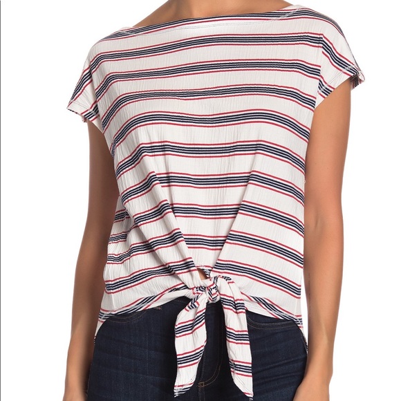 MAX STUDIO USA Stripe Tie Top S NWT Red White blue - Picture 5 of 5